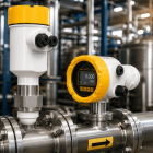 Instrumentos industriais de medição de nível instalados em tubulação de processo para monitoramento contínuo e manutenção preventiva em ambiente industrial.